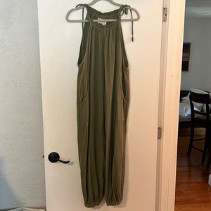 Olive green jumpsuit with adjustable tie straps